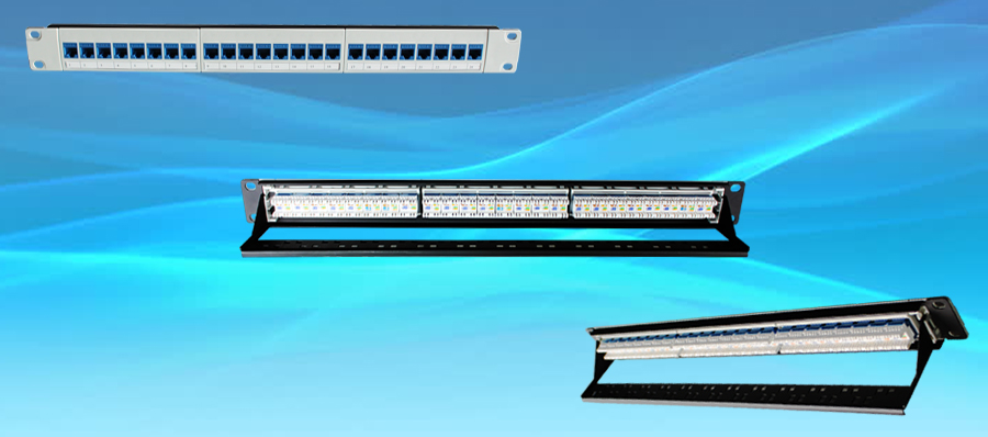 1U CAT6  24 ports UTP 3x8 colored jacks patch panel