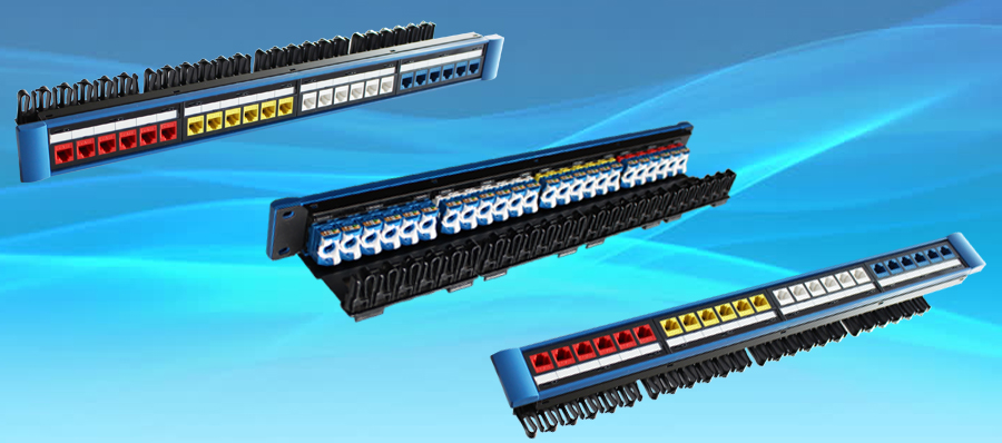 1U CAT6 24 ports UTP colored jacks patch panel